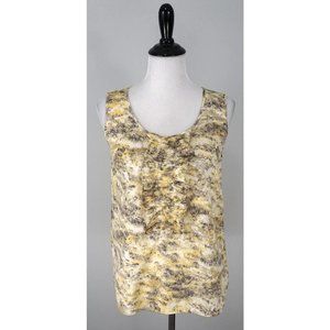 TALBOTS Yellow White Gray Sleeveless Cotton Pleated Ruffle Blouse Top Shirt 6